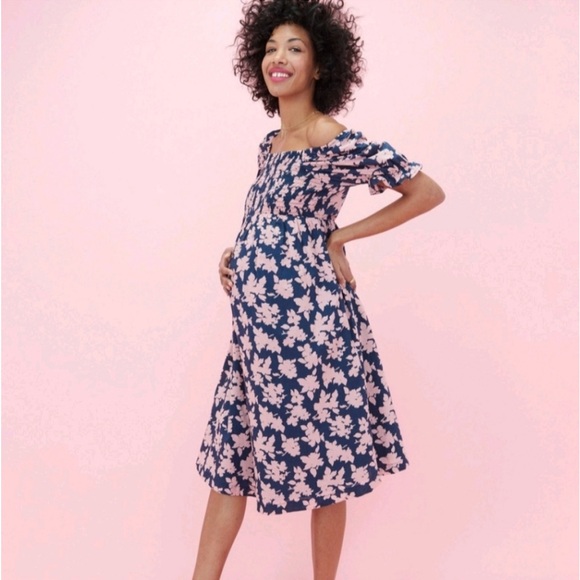 The‎ Nines by HATCH Elbow Sleeve Cotton
Maternity Dress Blue Floral S-xs - Picture 1 of 11